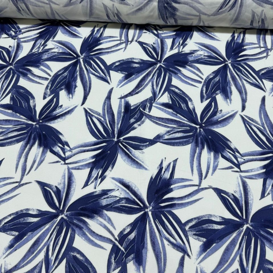 İthal Viskon Kumaş %100 Pamuk Çift En Büyük Çiçek Desen Lacivert Renk