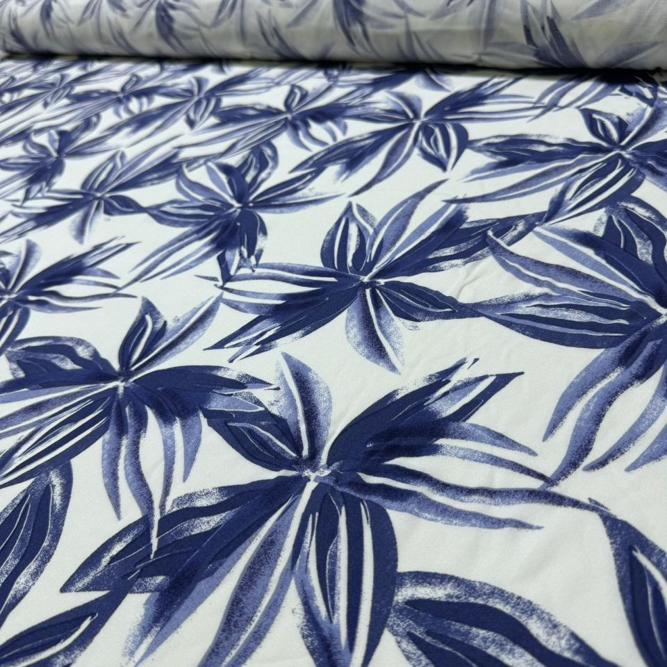 İthal Viskon Kumaş %100 Pamuk Çift En Büyük Çiçek Desen Lacivert Renk