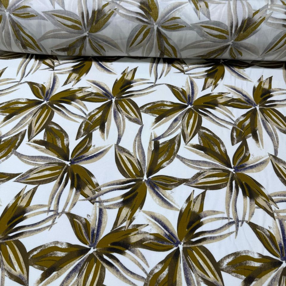 İthal Viskon Kumaş %100 Pamuk Çift En Büyük Çiçek Desen Hardal Renk