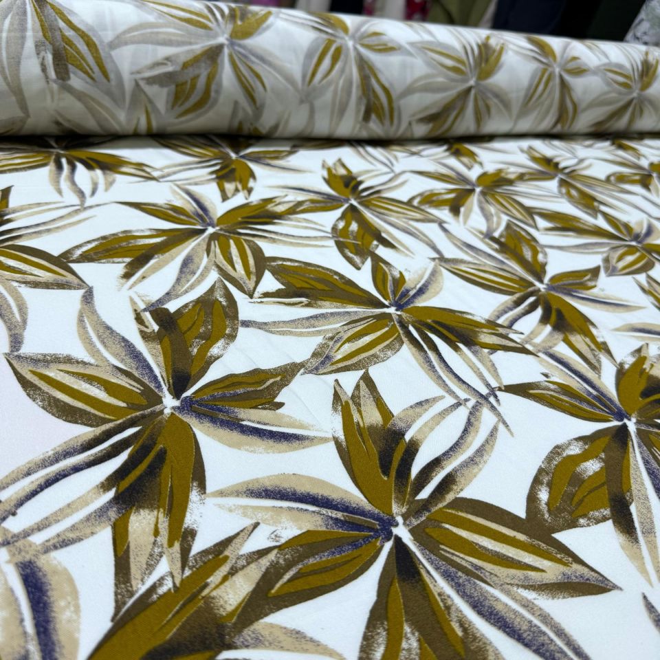 İthal Viskon Kumaş %100 Pamuk Çift En Büyük Çiçek Desen Hardal Renk