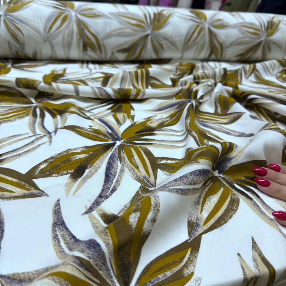 İthal Viskon Kumaş %100 Pamuk Çift En Büyük Çiçek Desen Hardal Renk