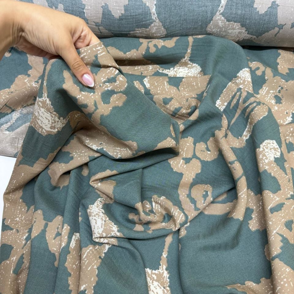 İthal Viskon Kumaş %100 Pamuk Çift En Mint Yeşili Renk Desenli