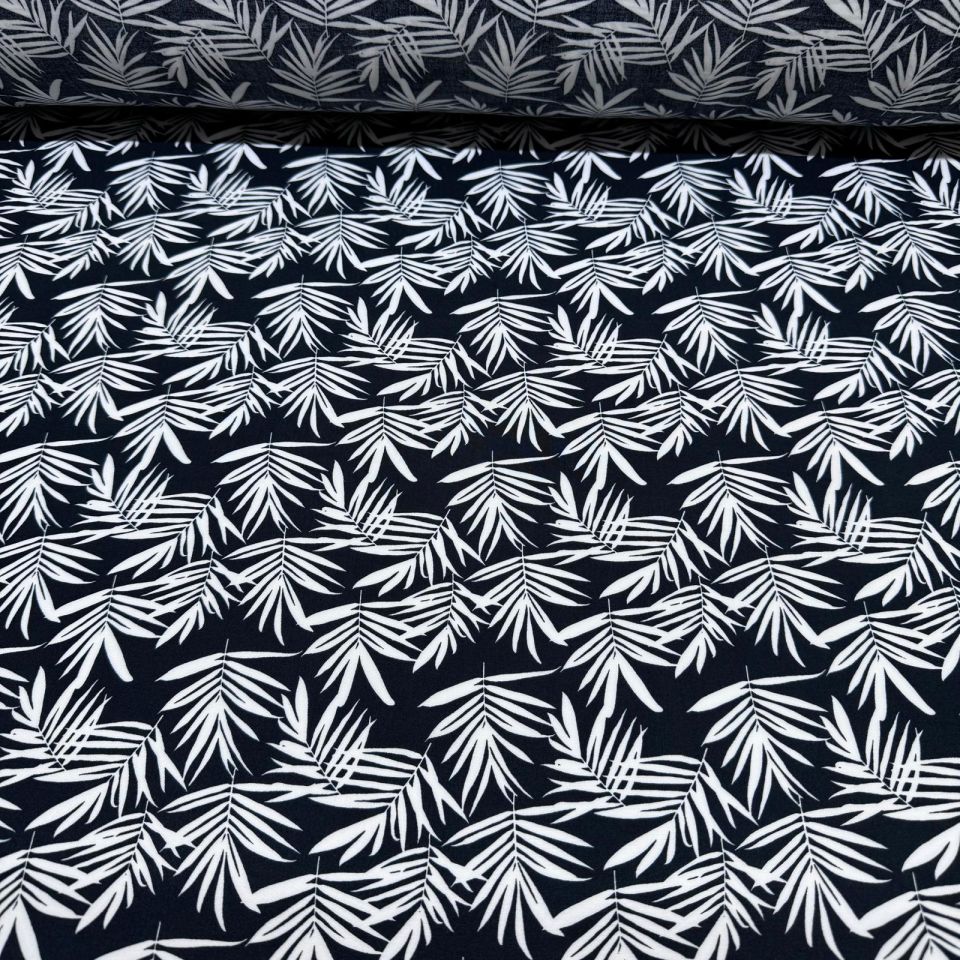 İthal Viskon Kumaş %100 Pamuk Çift En Yaprak Desenli Siyah Renk