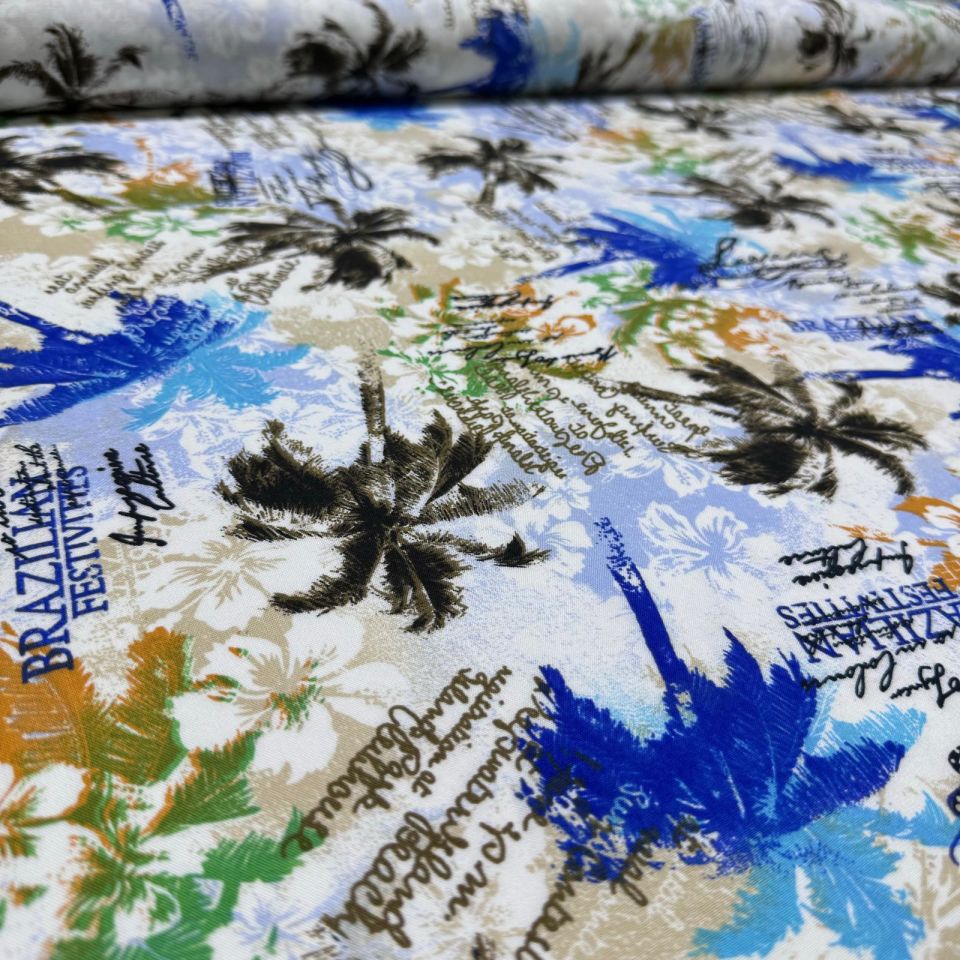 İthal Viskon Kumaş %100 Pamuk Çift En Mavi Renk Yaz Temalı