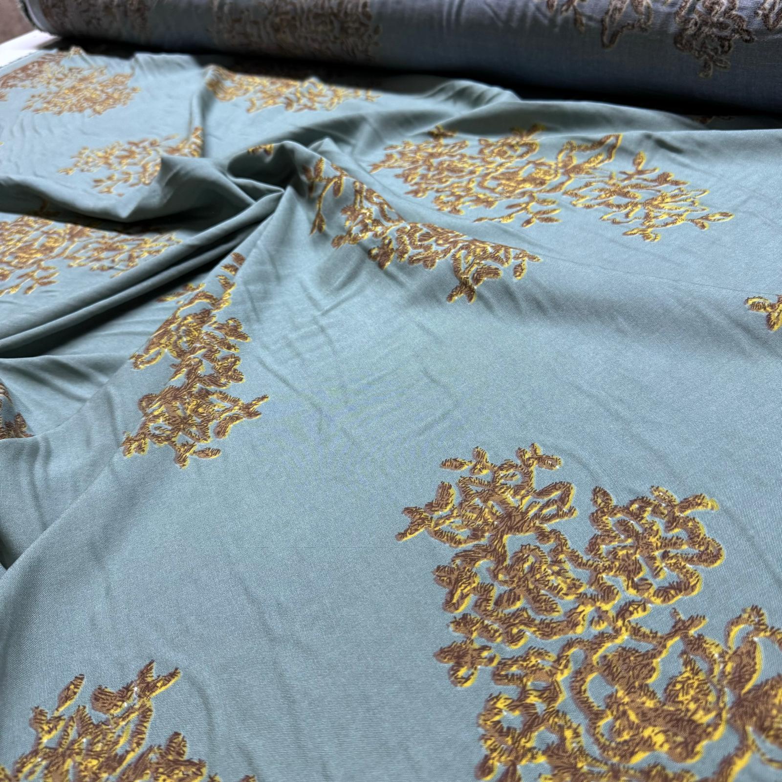 İthal Viskon Kumaş Damask Desen Motifli %100 Pamuk Çift En Mint Yeşili Renk