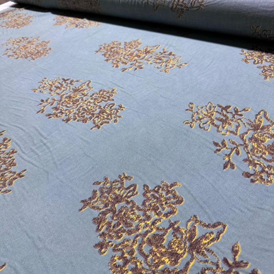 İthal Viskon Kumaş Damask Desen Motifli %100 Pamuk Çift En Mint Yeşili Renk