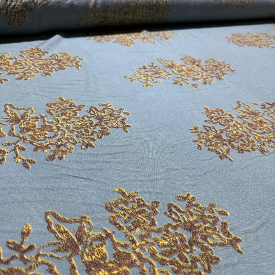 İthal Viskon Kumaş Damask Desen Motifli %100 Pamuk Çift En Mint Yeşili Renk