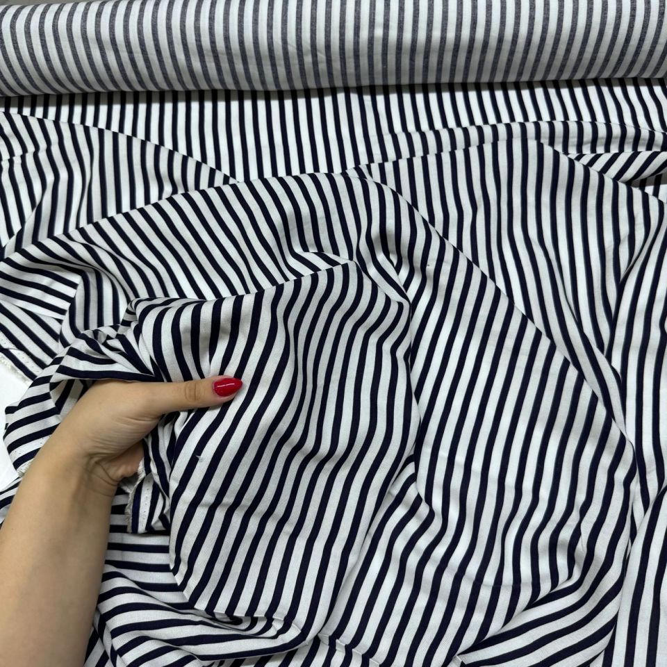 İthal Viskon Kumaş %100 Pamuk Çift En Boyuna Çizgili Siyah