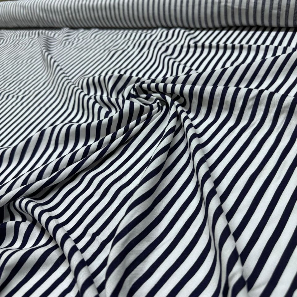 İthal Viskon Kumaş %100 Pamuk Çift En Boyuna Çizgili Siyah