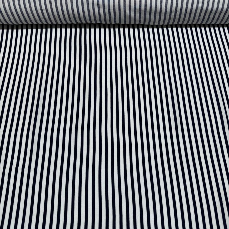 İthal Viskon Kumaş %100 Pamuk Çift En Boyuna Çizgili Siyah