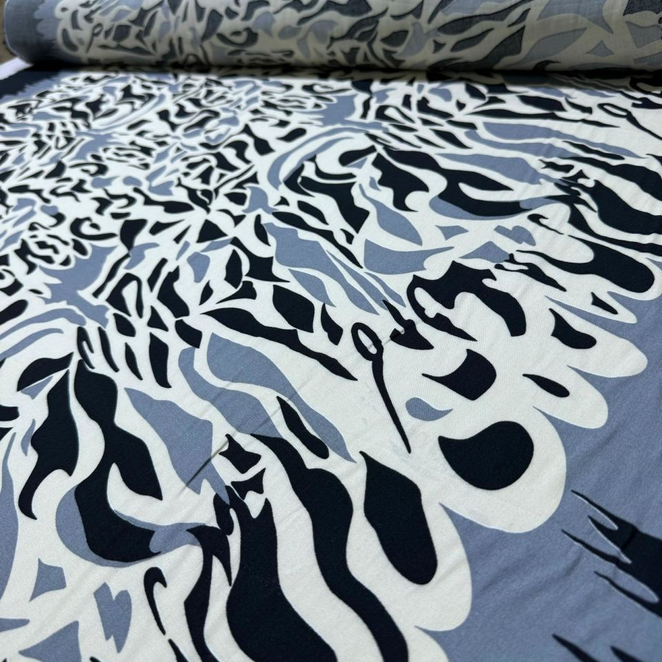 İthal Viskon Kumaş %100 Pamuk Çift En Sulu Desen Antrasit Renk