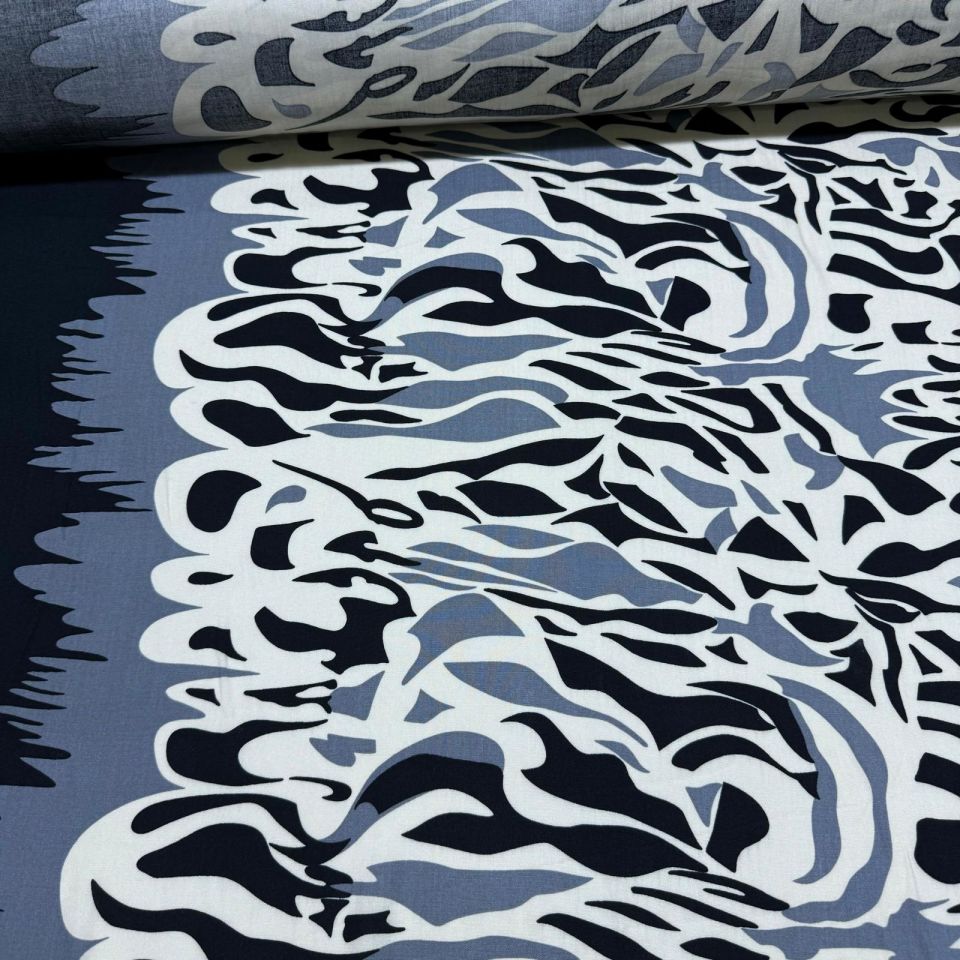 İthal Viskon Kumaş %100 Pamuk Çift En Sulu Desen Antrasit Renk