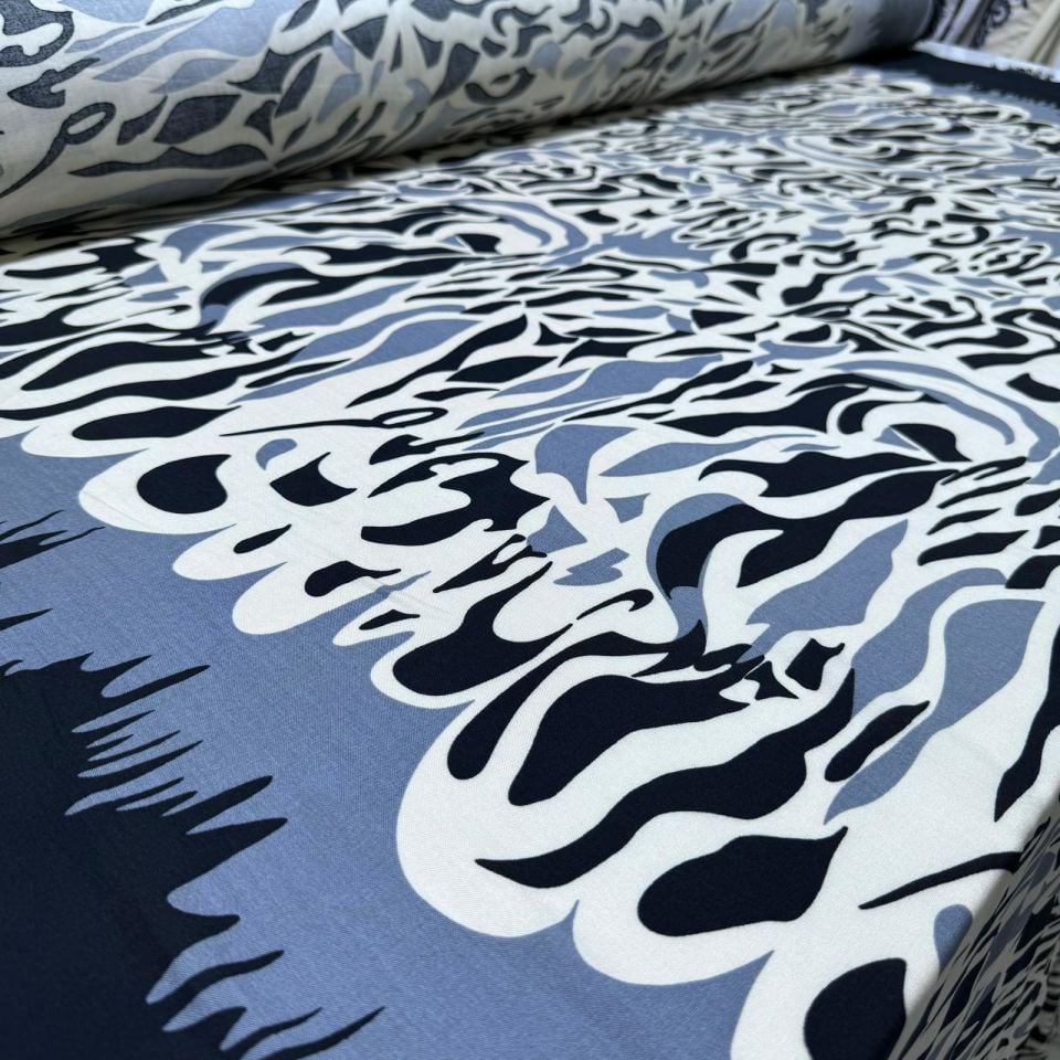 İthal Viskon Kumaş %100 Pamuk Çift En Sulu Desen Antrasit Renk