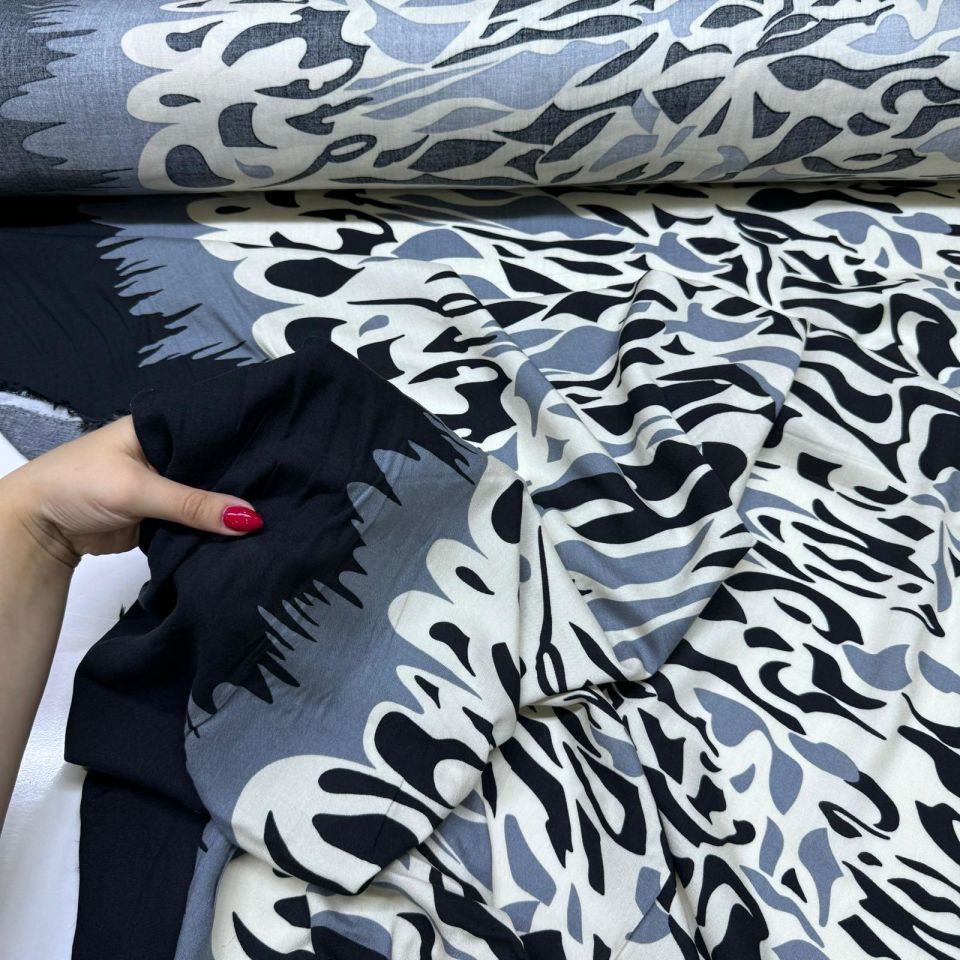 İthal Viskon Kumaş %100 Pamuk Çift En Sulu Desen Antrasit Renk