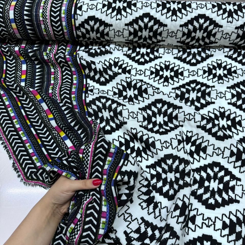 İthal Viskon Kumaş %100 Pamuk Çift En Renkli Sulu Desen