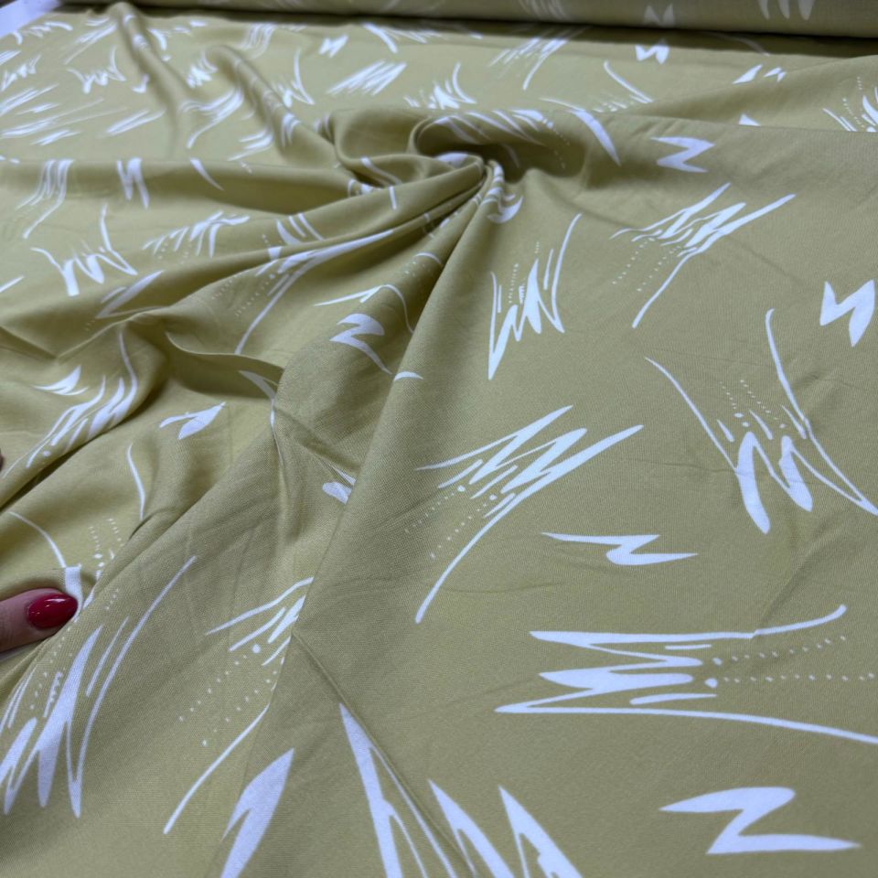 İthal Viskon Kumaş %100 Pamuk Çift En Limon Yeşili Desenli