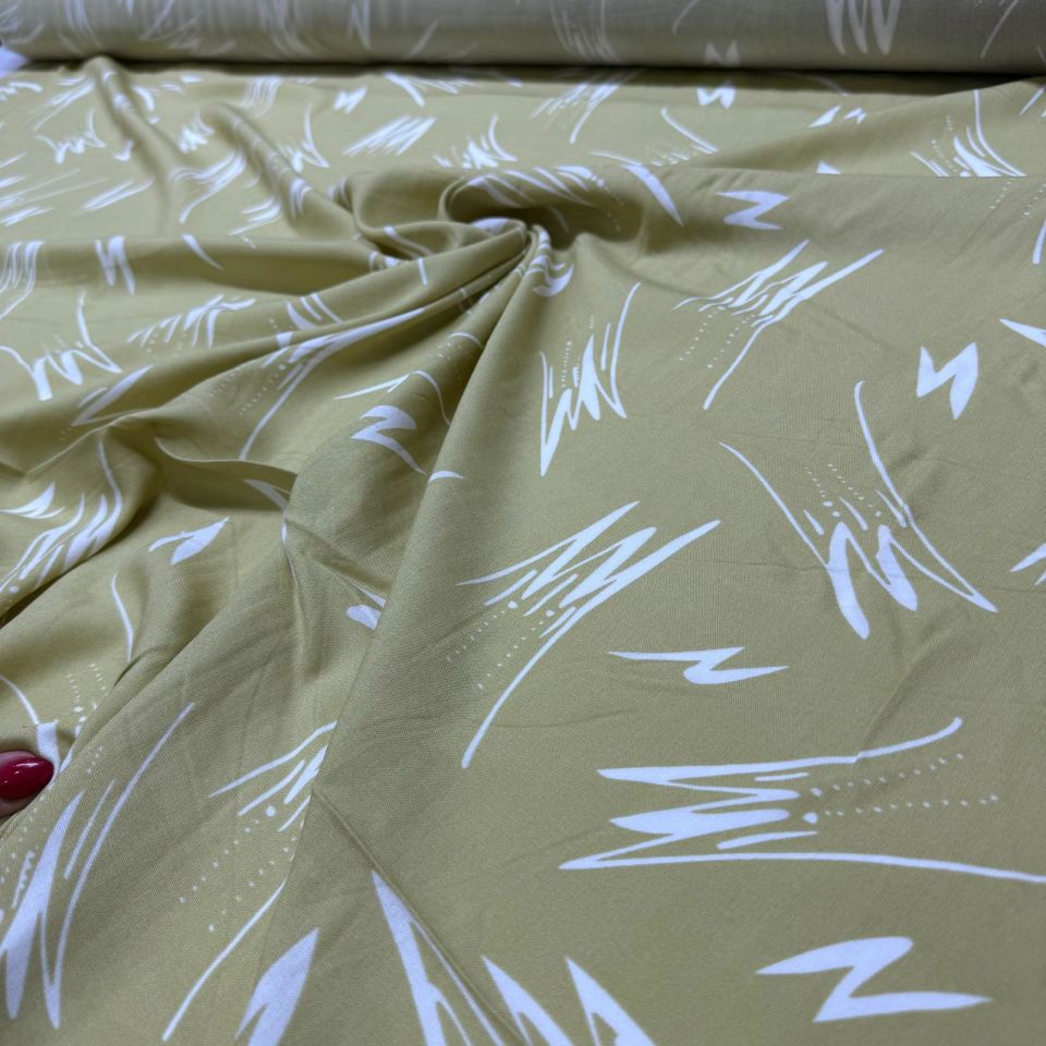 İthal Viskon Kumaş %100 Pamuk Çift En Limon Yeşili Desenli