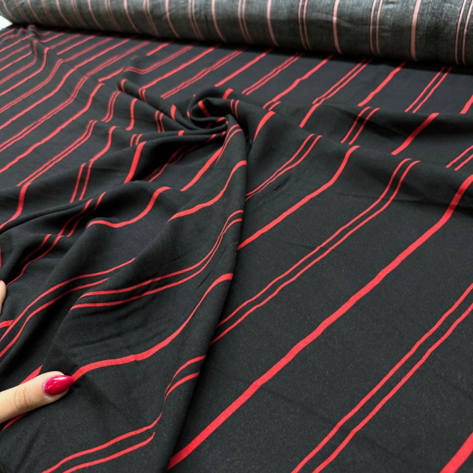 İthal Viskon Kumaş %100 Pamuk Çift En Bordo & Siyah Renk Boyuna Çizgili