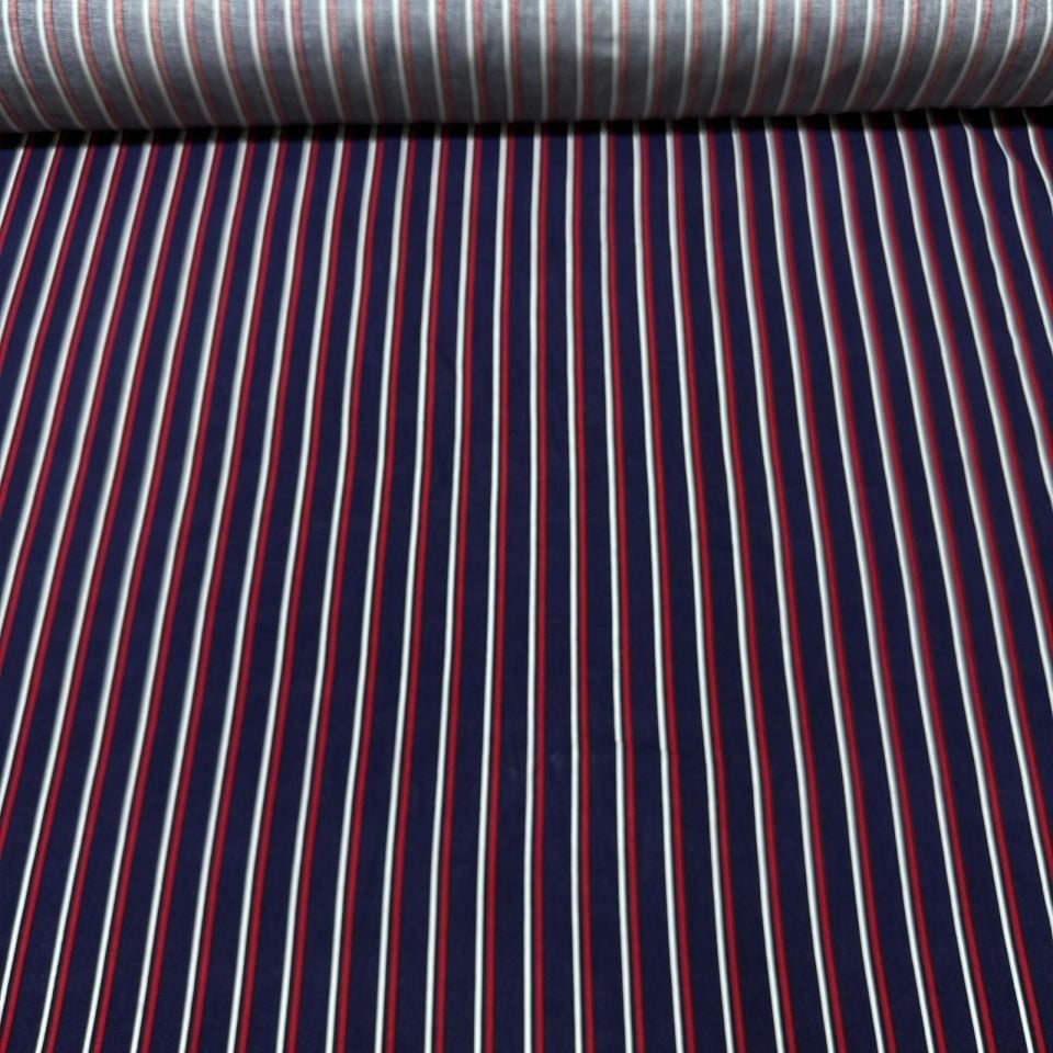 İthal Viskon Kumaş %100 Pamuk Çift En Bordo & Lacivert Renk Boyuna Çizgi Desenli
