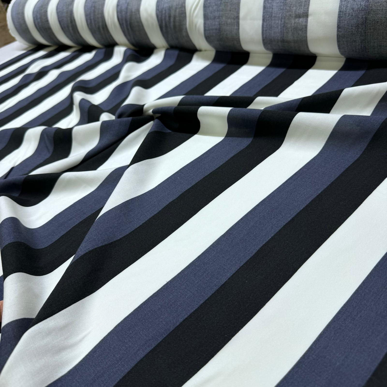 İthal Viskon Kumaş %100 Pamuk Çift En Antrasit Kalın Çizgili