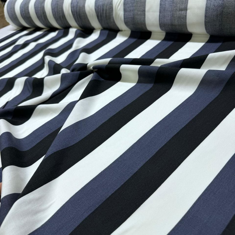 İthal Viskon Kumaş %100 Pamuk Çift En Antrasit Kalın Çizgili