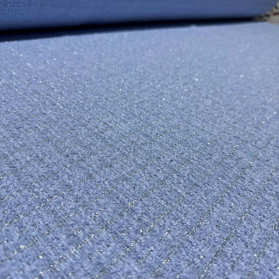 Tüvit Şanel Kumaş Buklet Çift En Bebe Mavi Simli Çizgili Desen