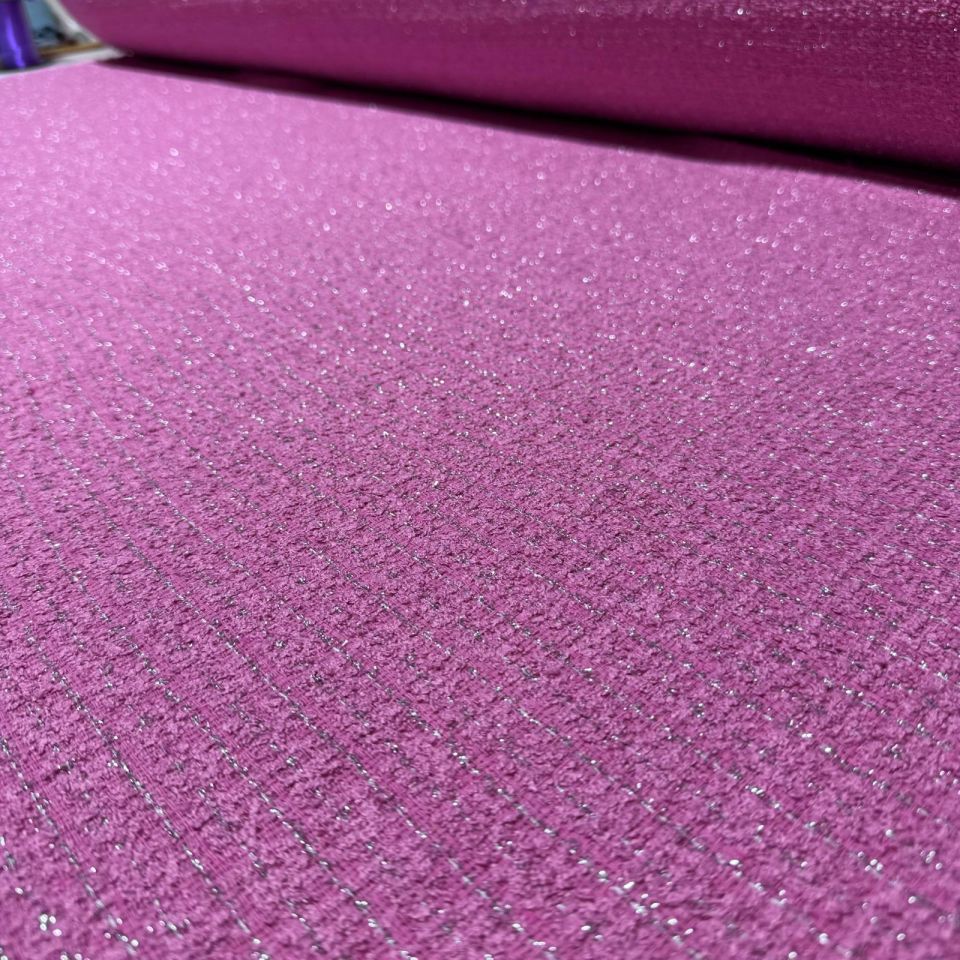 Tüvit Şanel Kumaş Buklet Çift En Bebe Pembe Simli Çizgili Desen