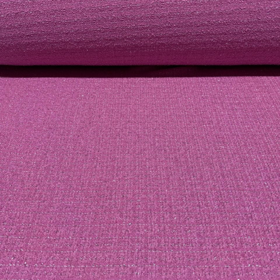 Tüvit Şanel Kumaş Buklet Çift En Bebe Pembe Simli Çizgili Desen