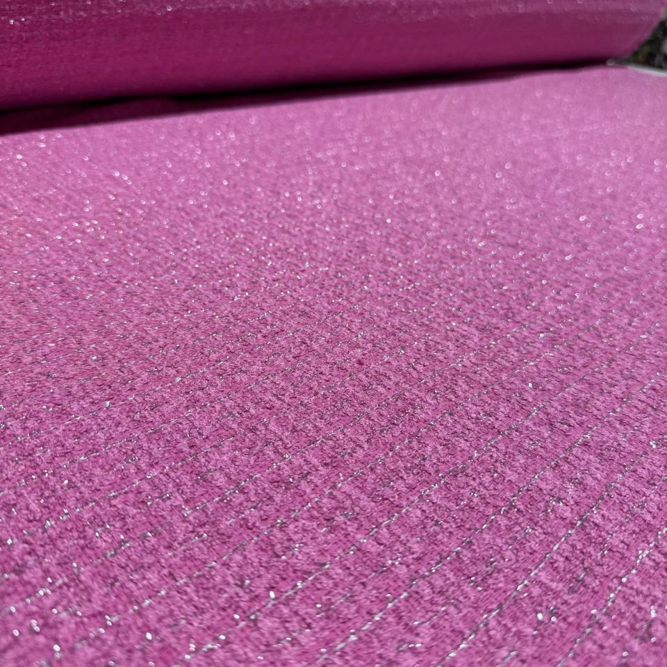 Tüvit Şanel Kumaş Buklet Çift En Bebe Pembe Simli Çizgili Desen