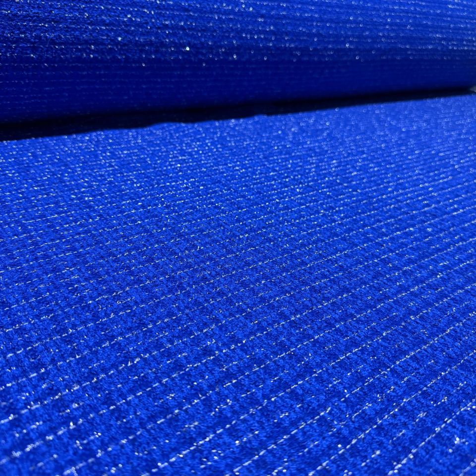 Tüvit Şanel Kumaş Buklet Çift En Lacivert Renk Simli Çizgili Desen