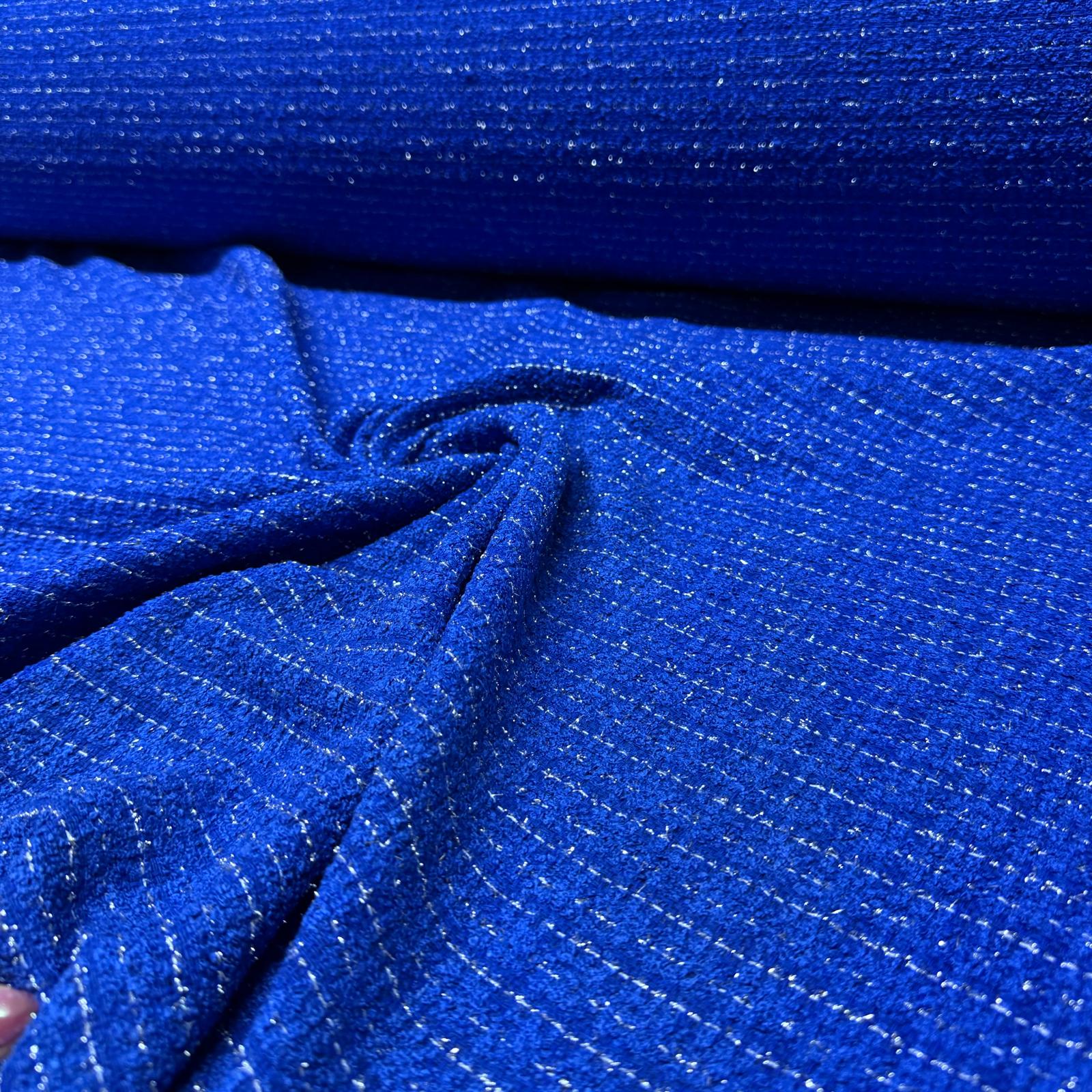 Tüvit Şanel Kumaş Buklet Çift En Lacivert Renk Simli Çizgili Desen