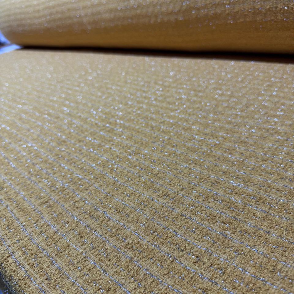 Tüvit Şanel Kumaş Buklet Çift En Sarı/Hardal Simli Çizgili Desen