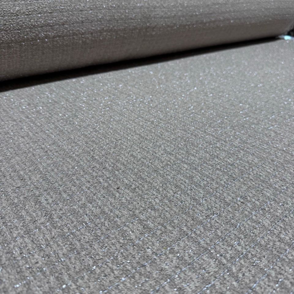 Tüvit Şanel Kumaş Buklet Çift En Bej Renk Simli Çizgili Desen