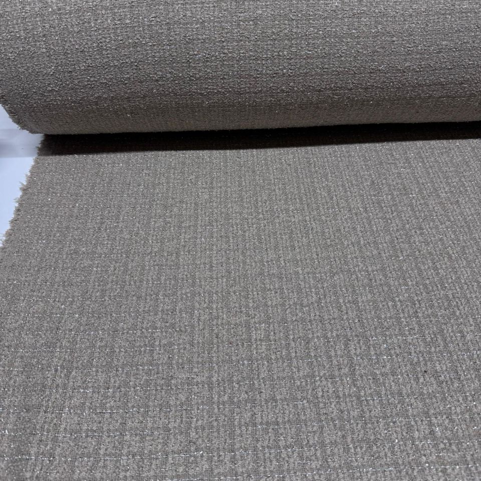 Tüvit Şanel Kumaş Buklet Çift En Bej Renk Simli Çizgili Desen