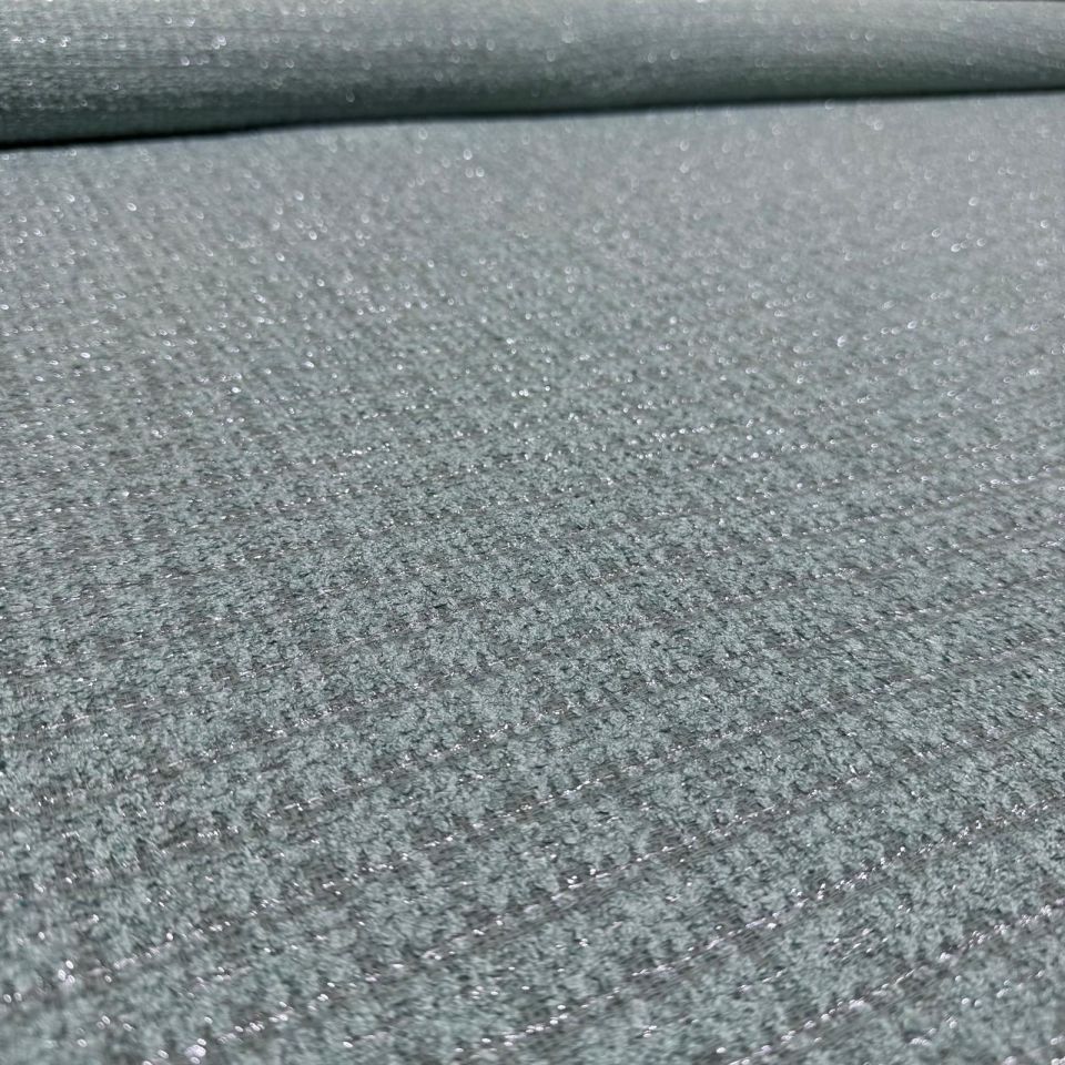 Tüvit Şanel Kumaş Buklet Çift En Mint Yeşili Renk Simli Çizgili Desen