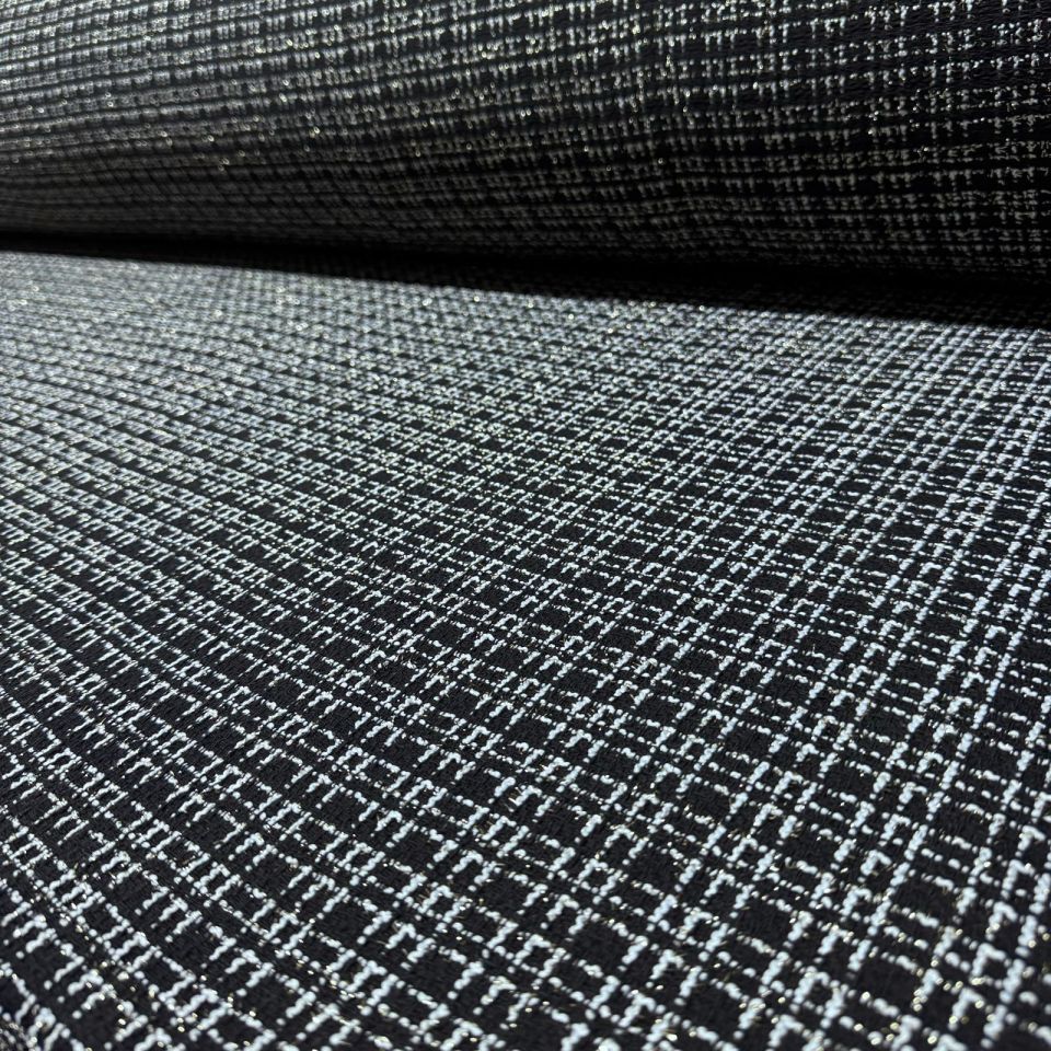 Tüvit Desenli Şanel Kumaş Çift En Siyah Beyaz