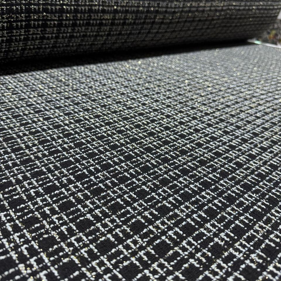 Tüvit Desenli Şanel Kumaş Çift En Siyah Beyaz