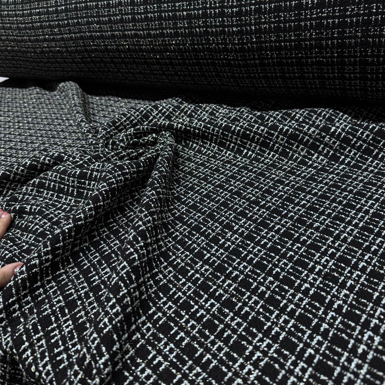 Tüvit Desenli Şanel Kumaş Çift En Siyah Beyaz