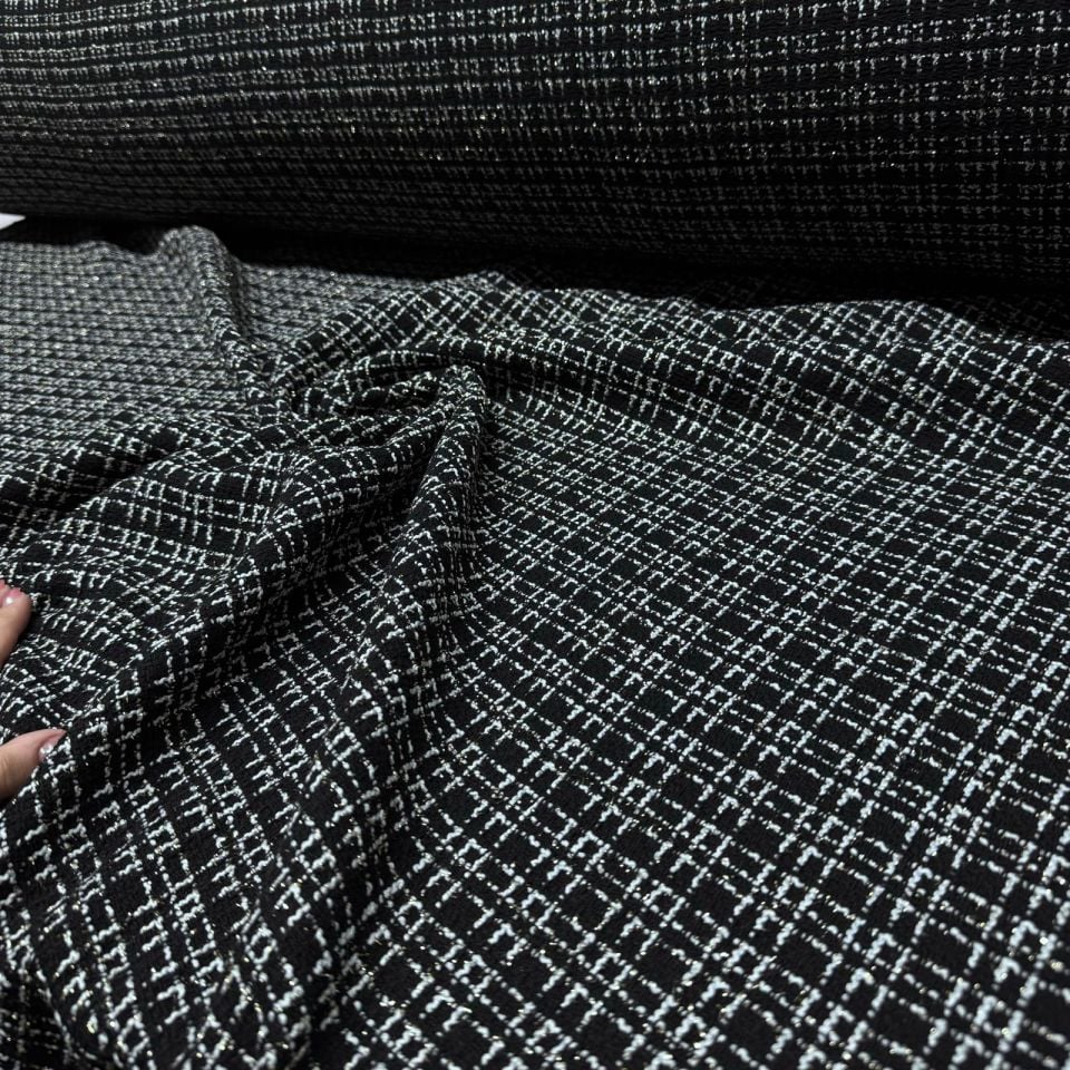 Tüvit Desenli Şanel Kumaş Çift En Siyah Beyaz