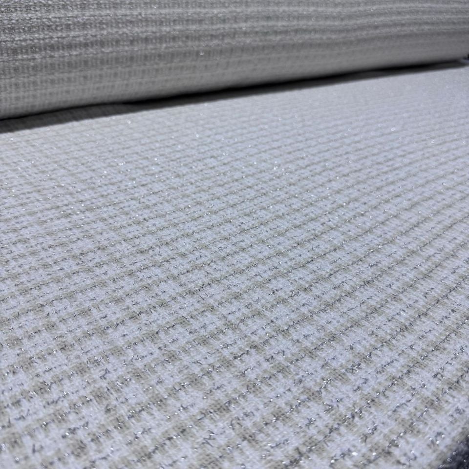 Tüvit Şanel Kumaş Buklet Çift En Simli Çizgili Ekru