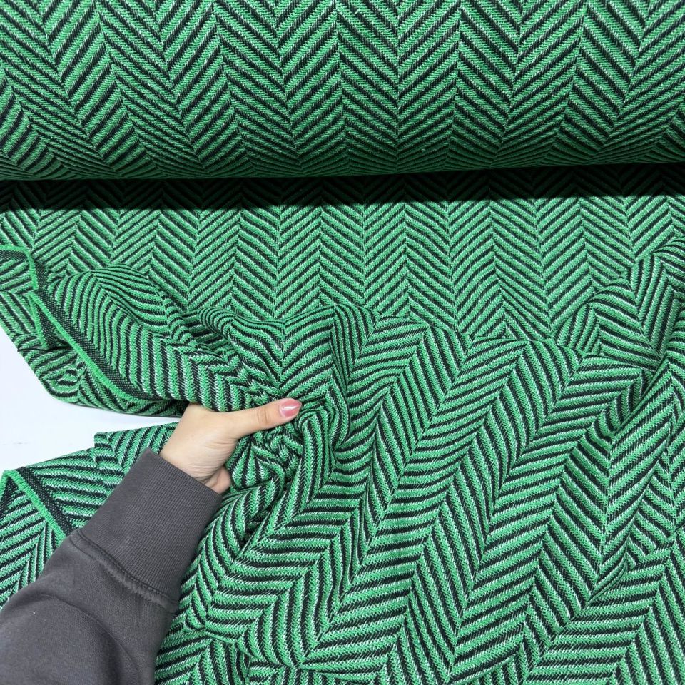 Tüvit Şanel Kumaş Zikzak Desenli Balıksırtı Kışlık Çift En Gri Yeşil Renk
