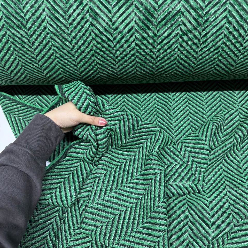 Tüvit Şanel Kumaş Zikzak Desenli Balıksırtı Kışlık Çift En Gri Yeşil Renk