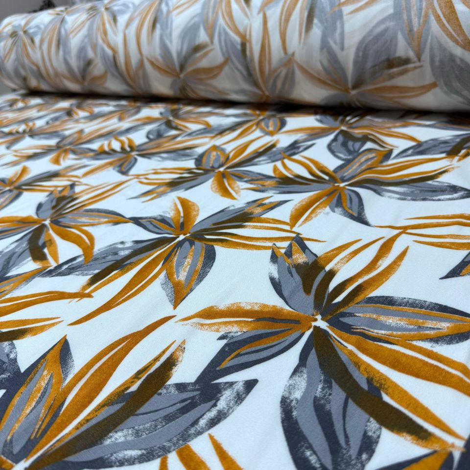 İthal Viskon Kumaş %100 Pamuk Çift En Büyük Çiçek Desen Turuncu Renk