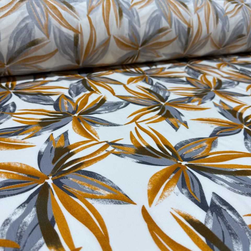 İthal Viskon Kumaş %100 Pamuk Çift En Büyük Çiçek Desen Turuncu Renk