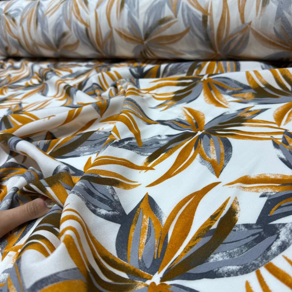 İthal Viskon Kumaş %100 Pamuk Çift En Büyük Çiçek Desen Turuncu Renk