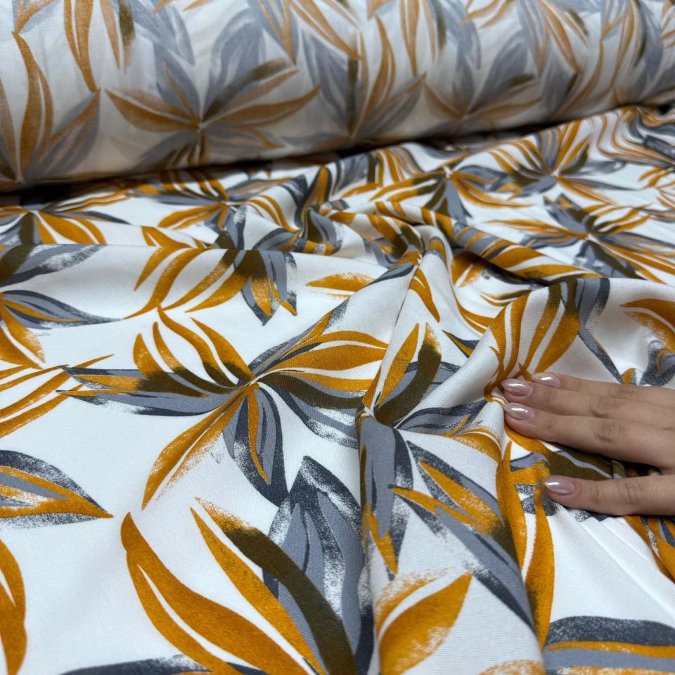 İthal Viskon Kumaş %100 Pamuk Çift En Büyük Çiçek Desen Turuncu Renk