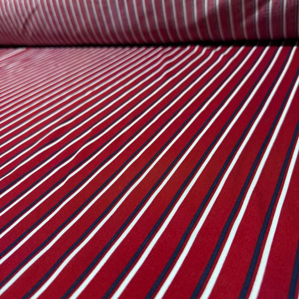 İthal Viskon Kumaş %100 Pamuk Çift En Bordo Renk Boyuna Çizgi Desenli
