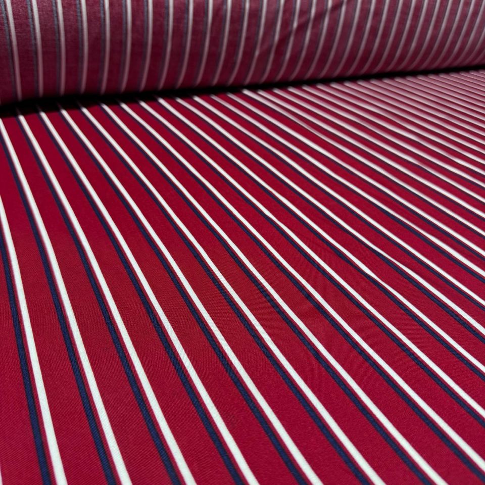 İthal Viskon Kumaş %100 Pamuk Çift En Bordo Renk Boyuna Çizgi Desenli