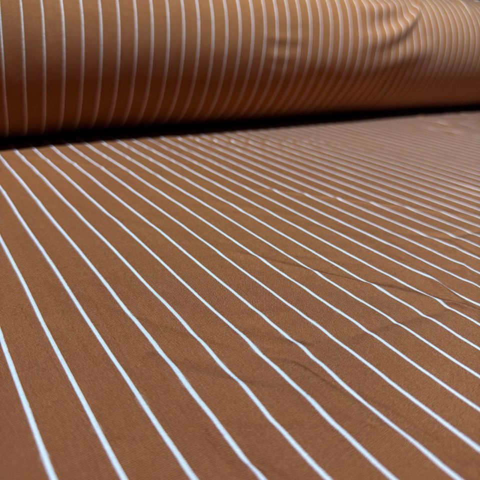 İthal Viskon Kumaş %100 Pamuk Çift En Somon Renk Boyuna Çizgi Desenli