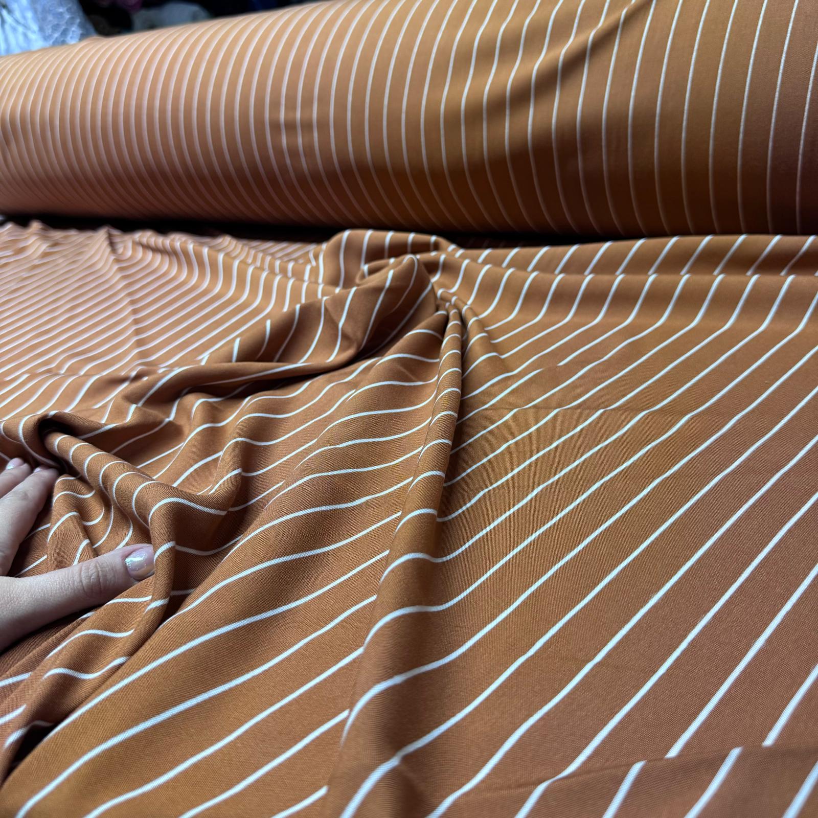 İthal Viskon Kumaş %100 Pamuk Çift En Somon Renk Boyuna Çizgi Desenli